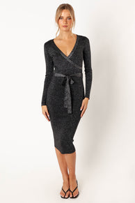 DRESSES @Rhodes Longsleeve Midi Dress - Black Sparkle