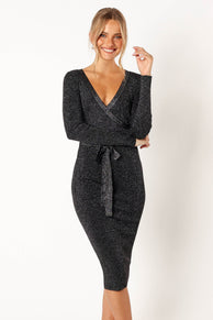 DRESSES @Rhodes Longsleeve Midi Dress - Black Sparkle
