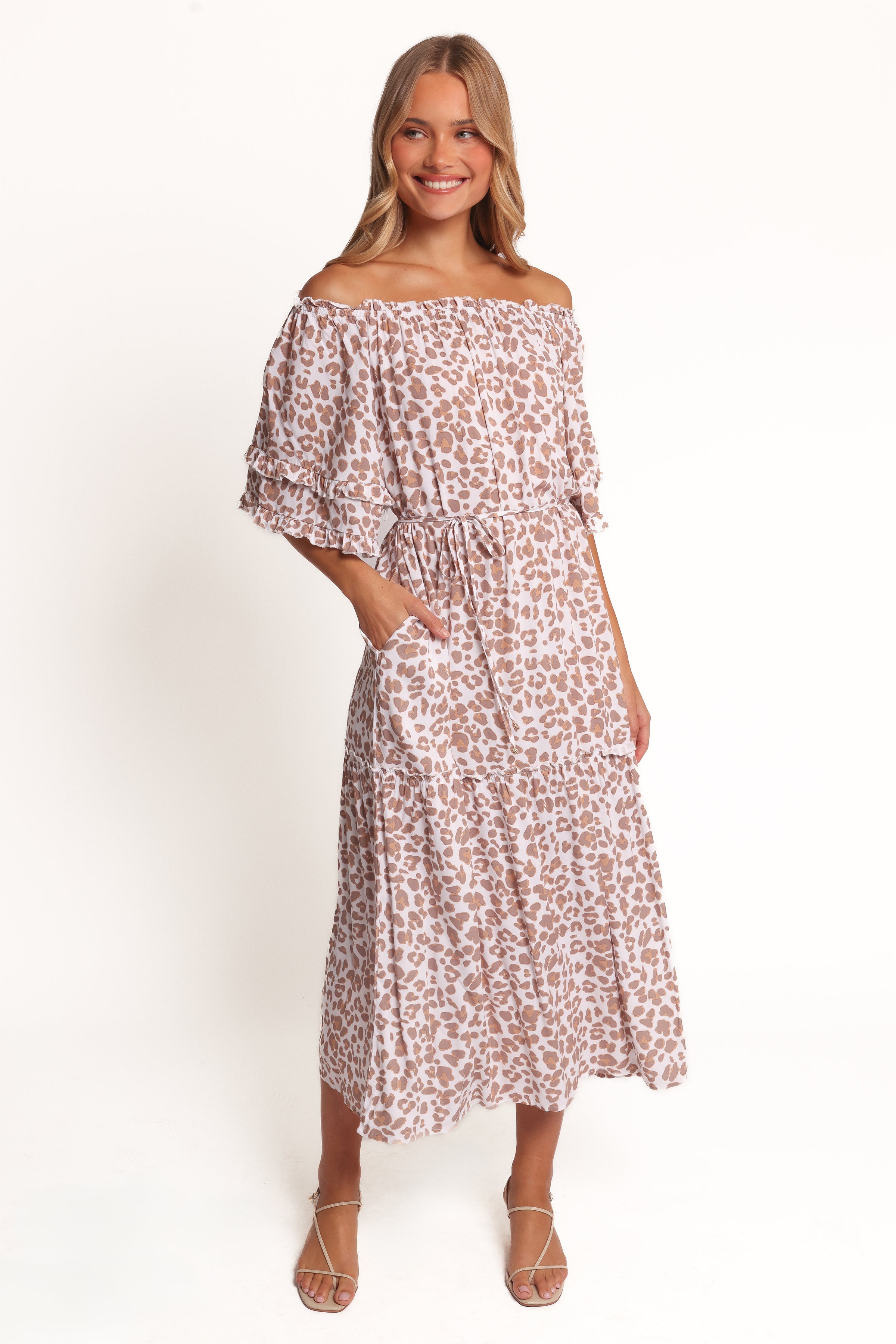 DRESSES Rhody Off Shoulder Maxi Dress - White Leopard