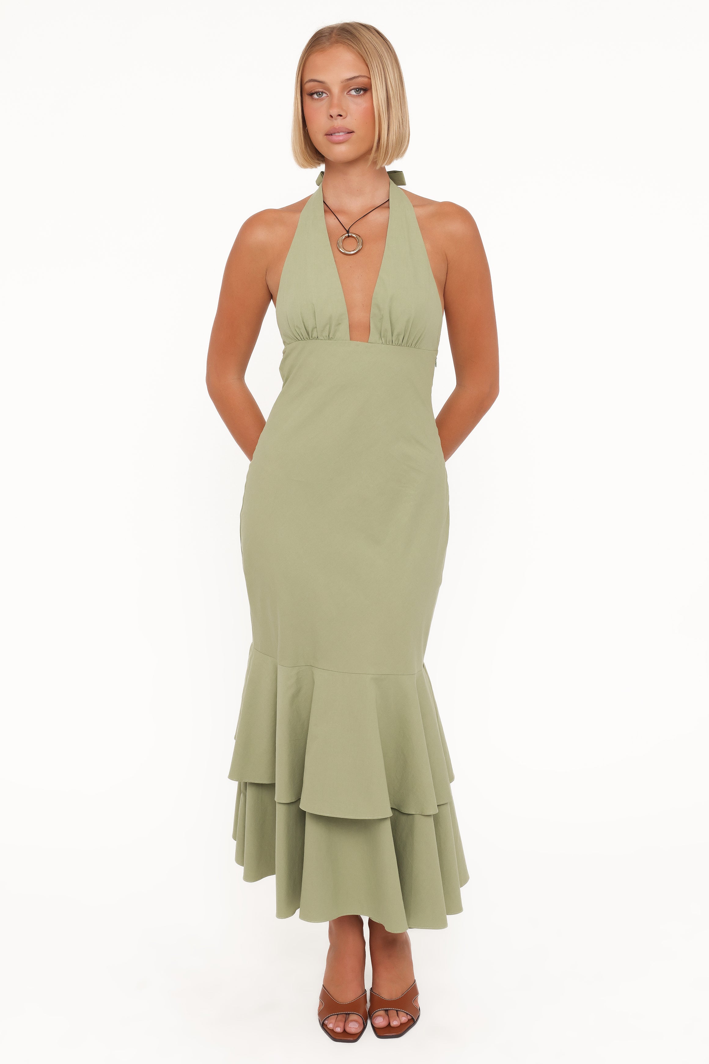 DRESSES Robyn Halterneck Maxi Dress - Olive Green