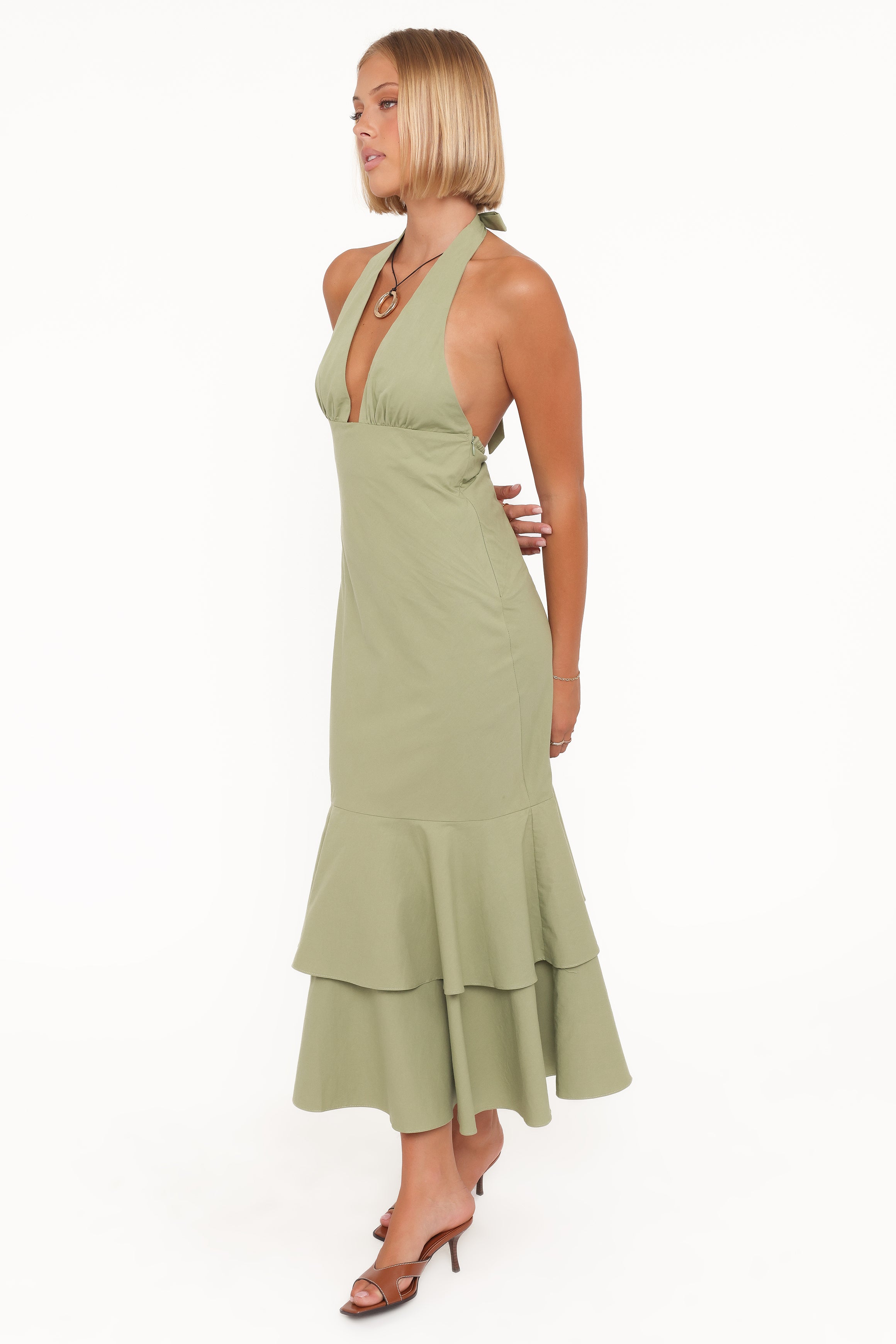 DRESSES Robyn Halterneck Maxi Dress - Olive Green