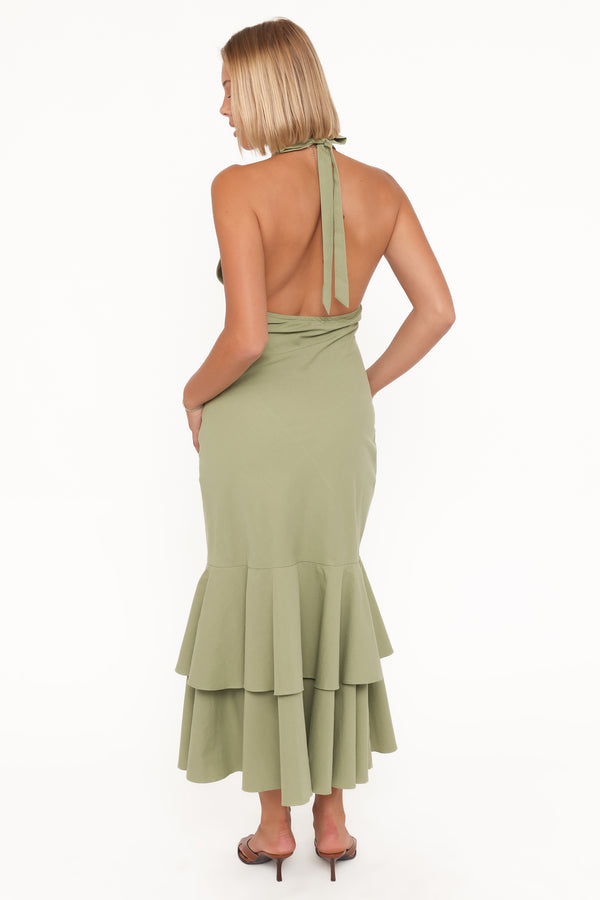 DRESSES Robyn Halterneck Maxi Dress - Olive Green