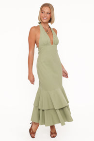 DRESSES Robyn Halterneck Maxi Dress - Olive Green