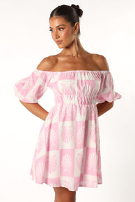 DRESSES @Rocco Off Shoulder Mini Dress - Pink