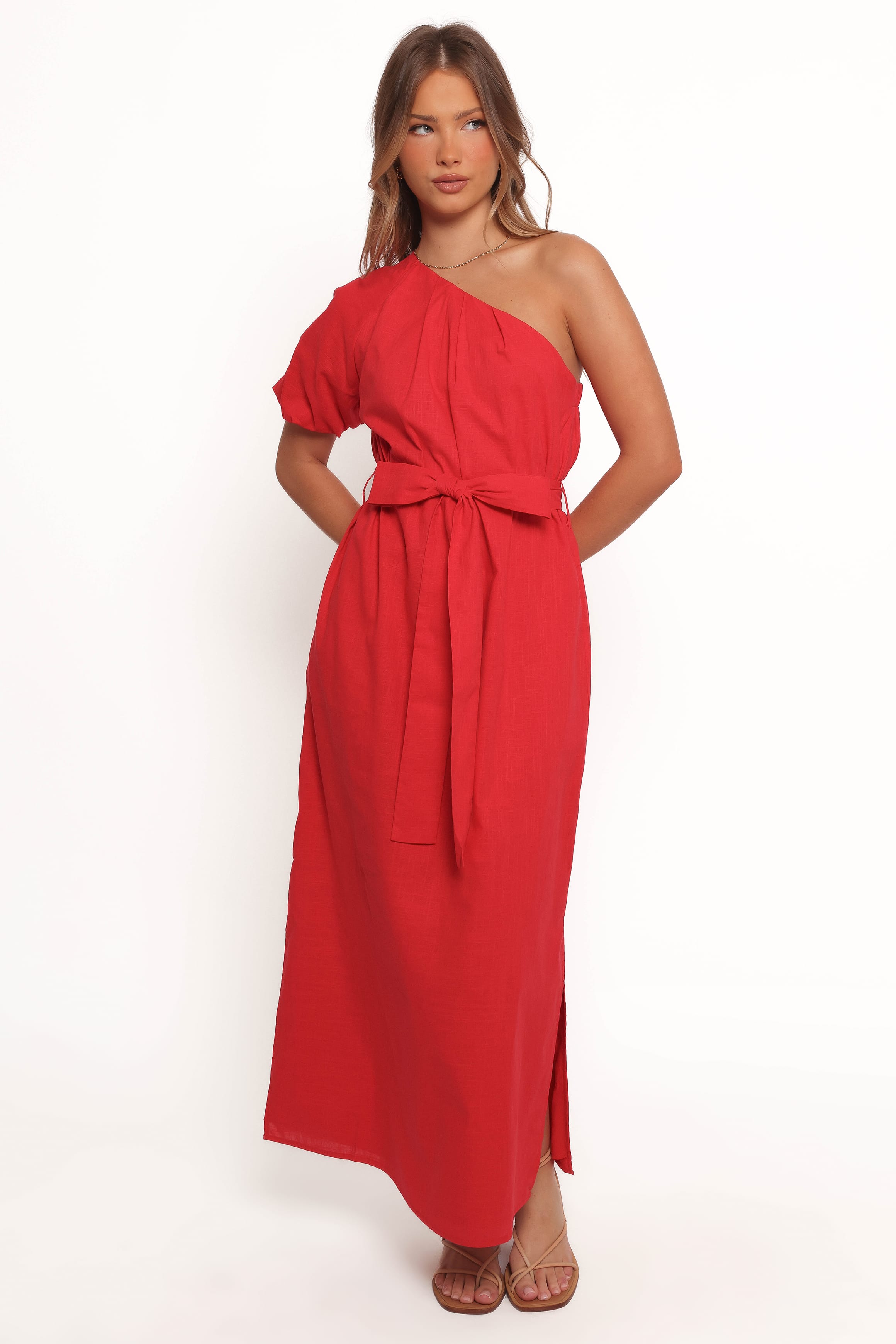 DRESSES Roma One Shoulder Midi Dress - Red