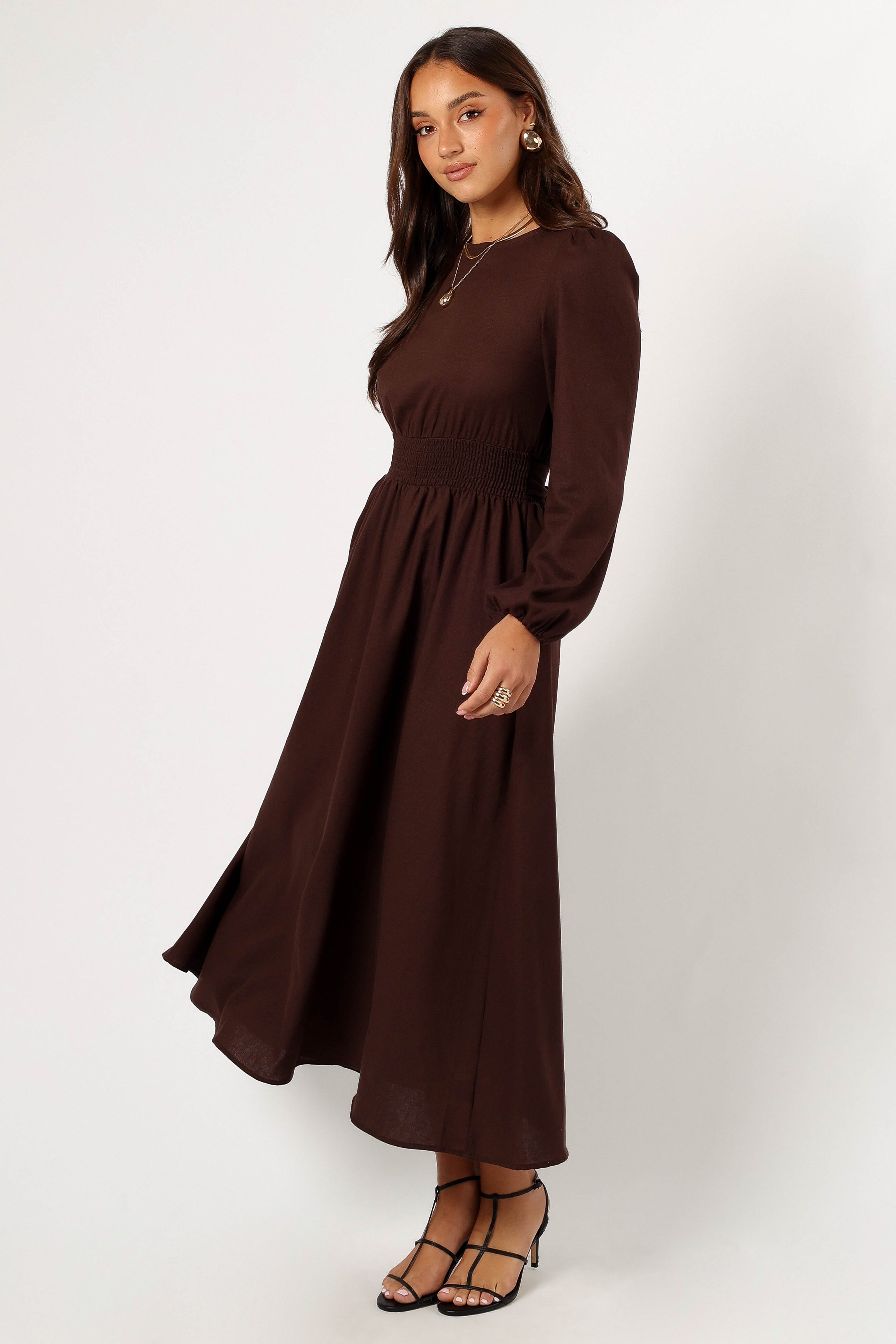 DRESSES @Roman Long Sleeve Maxi Dress - Brown