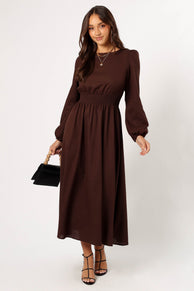 DRESSES @Roman Long Sleeve Maxi Dress - Brown