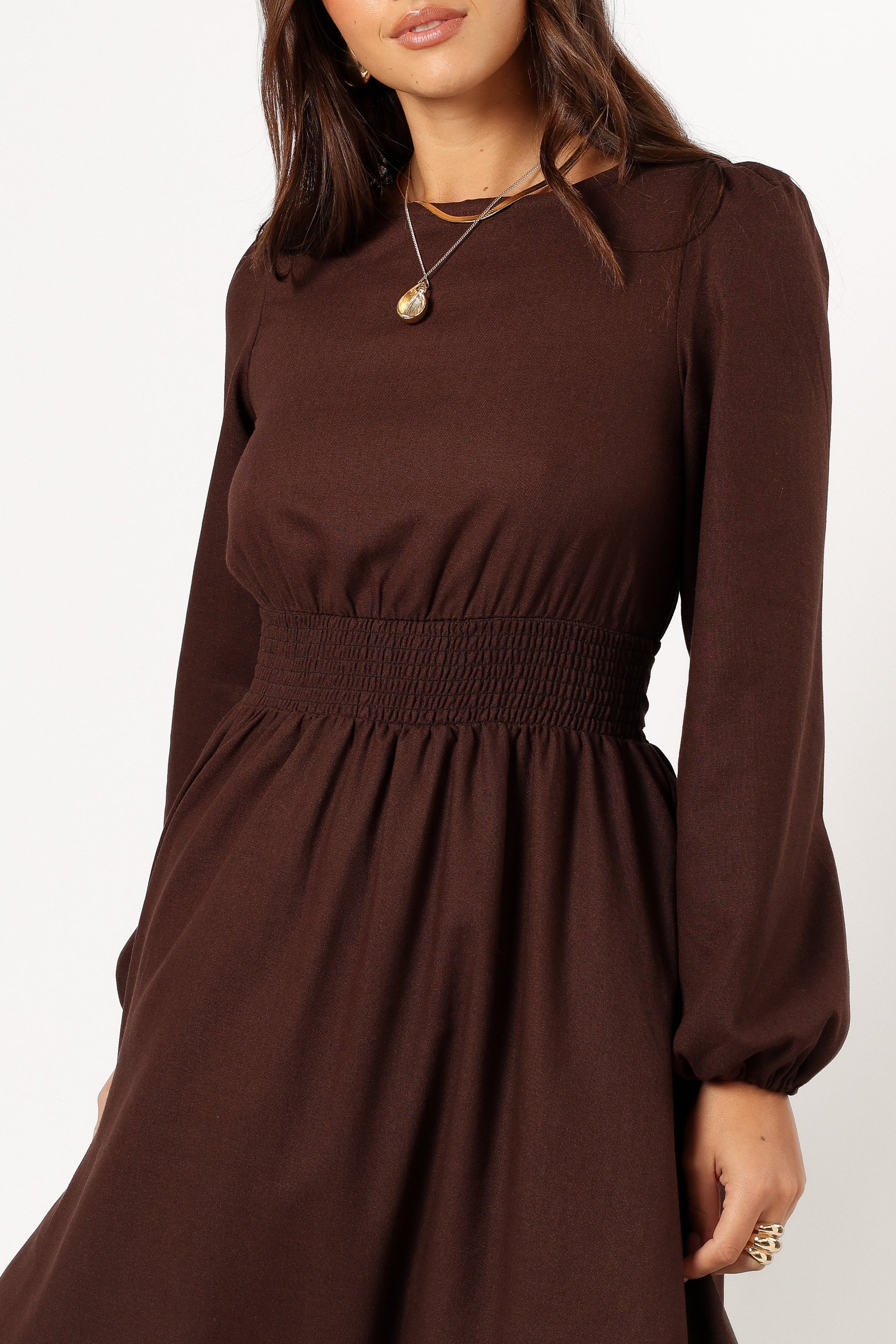 DRESSES @Roman Long Sleeve Maxi Dress - Brown