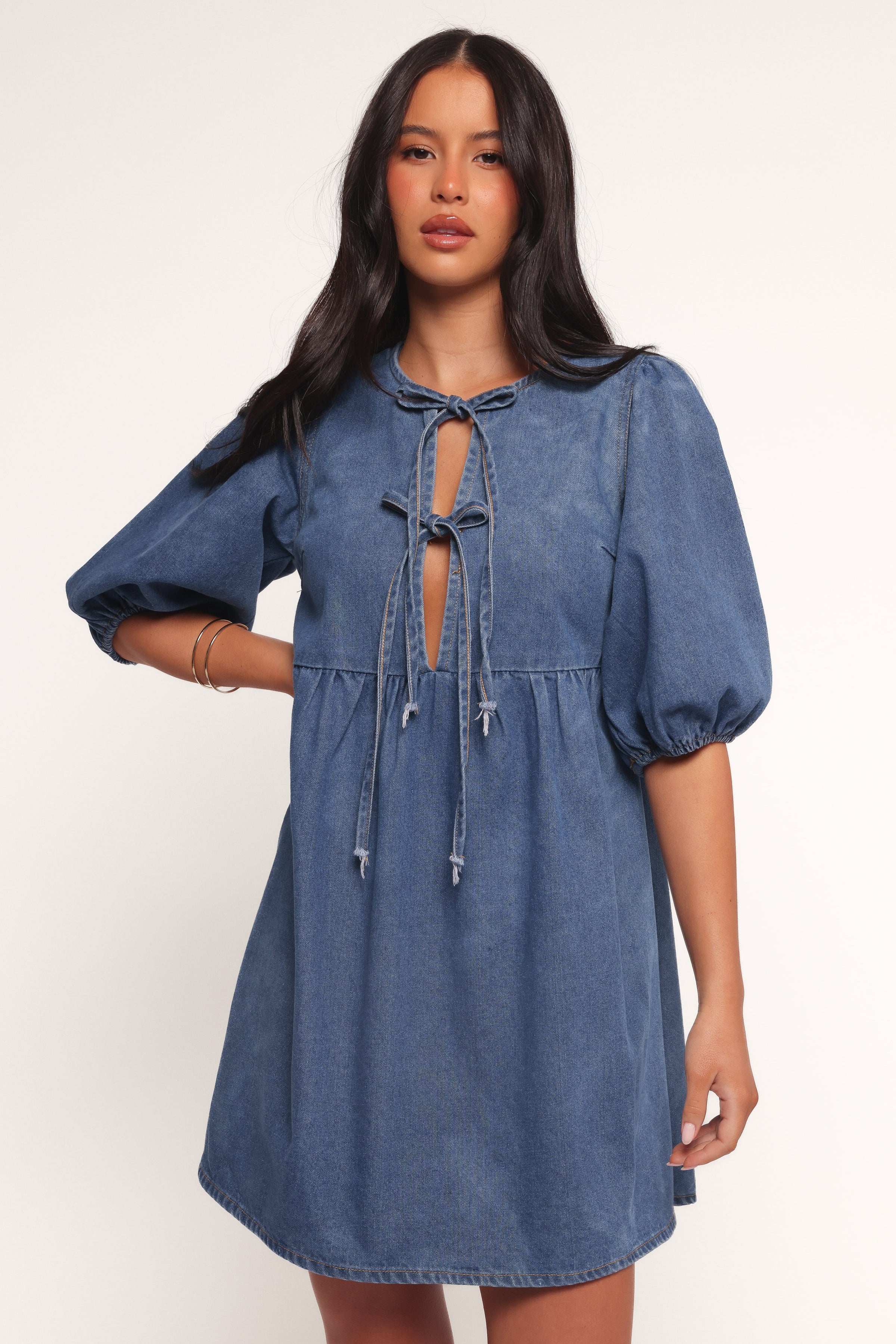 DRESSES Romana Tie Front Mini Dress - Dark Denim