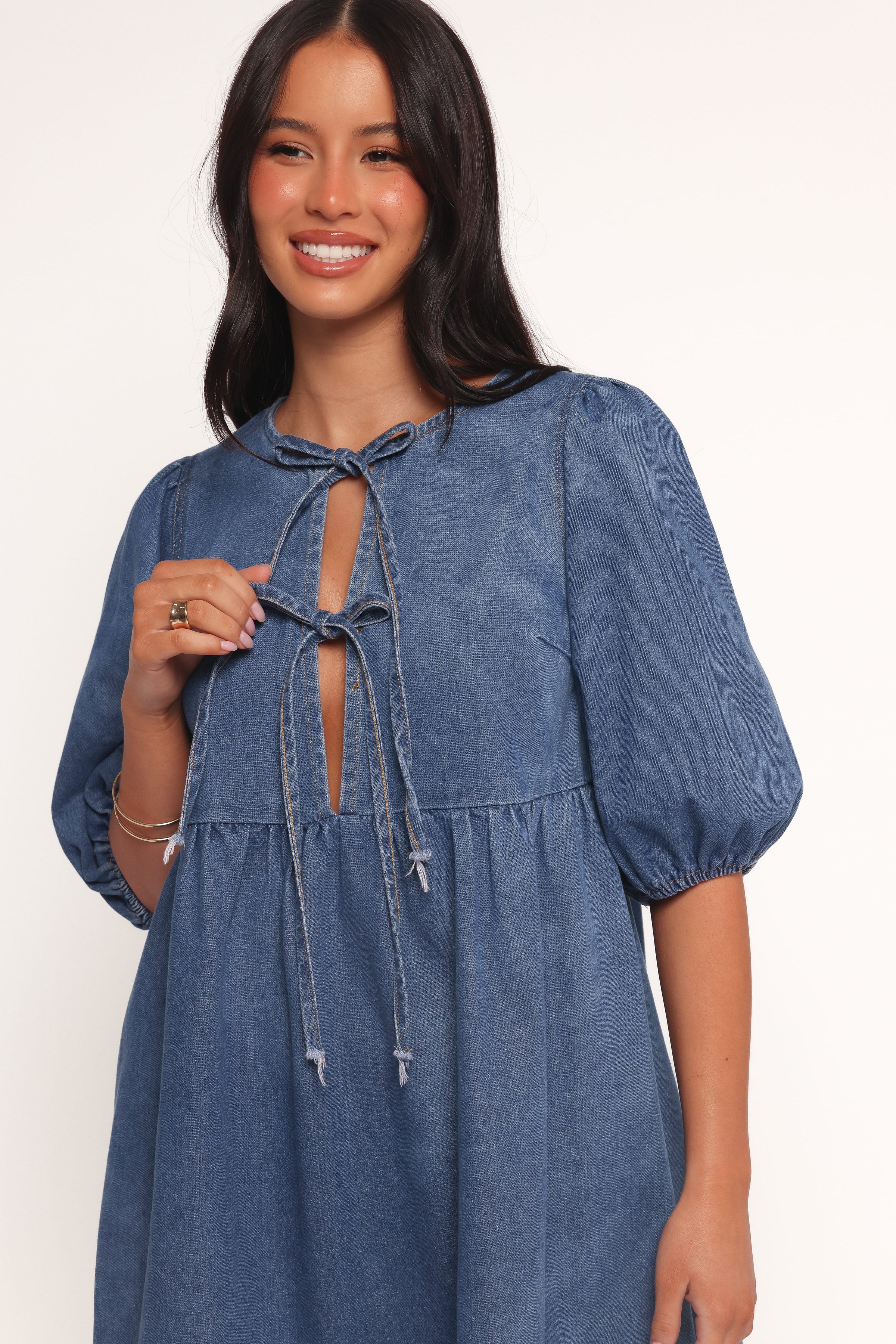DRESSES Romana Tie Front Mini Dress - Dark Denim