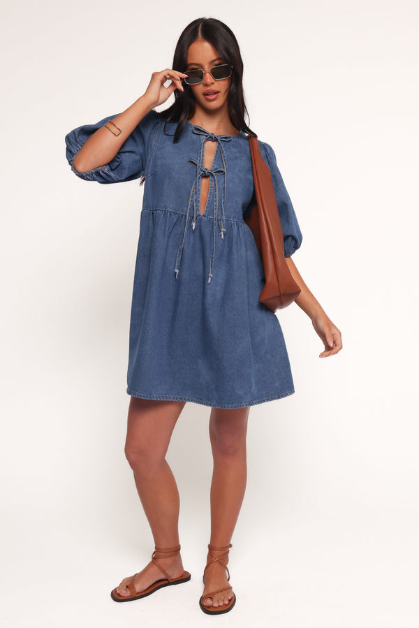 DRESSES Romana Tie Front Mini Dress - Dark Denim