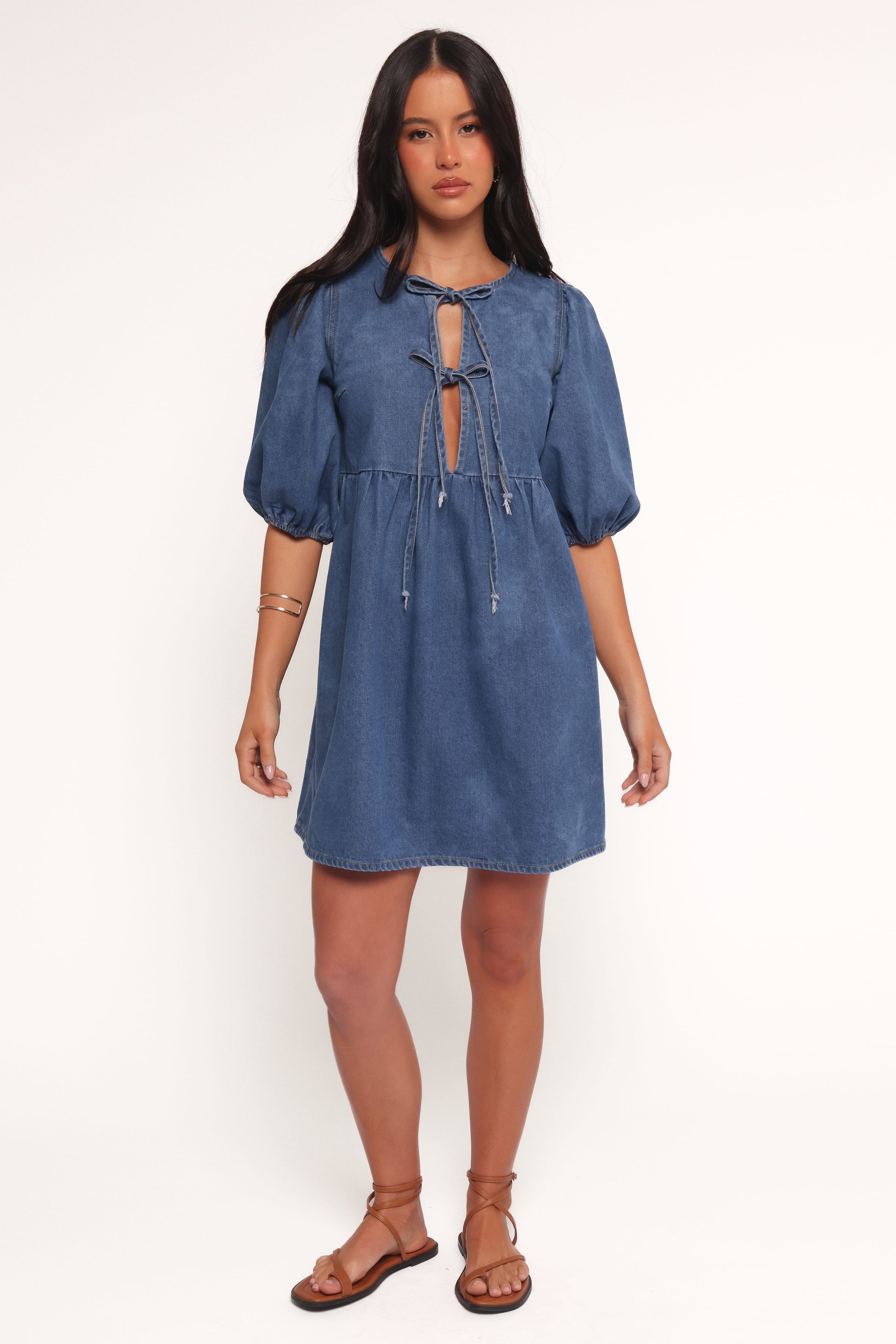 DRESSES Romana Tie Front Mini Dress - Dark Denim
