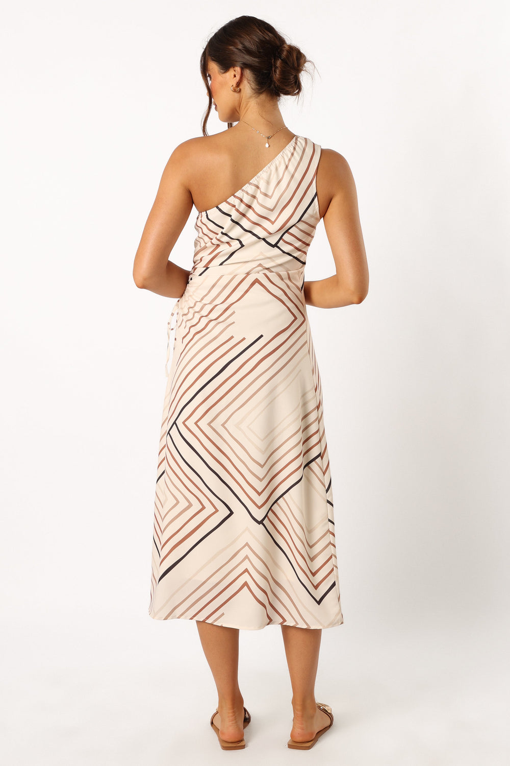 DRESSES @Ronnie One Shoulder Midi Dress - Tan Stripe