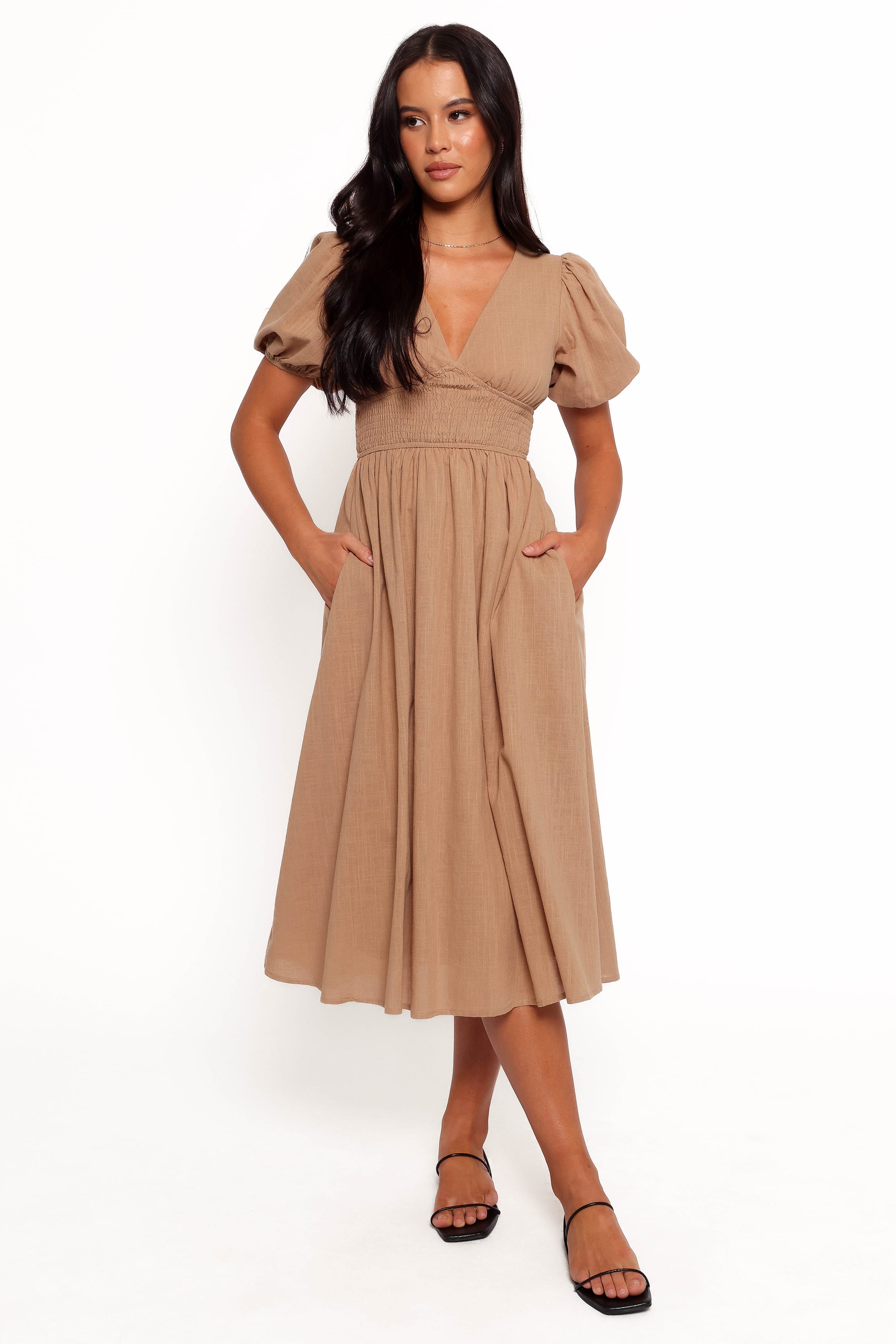 DRESSES Ronnie Short Sleeve Midi Dress - Tan
