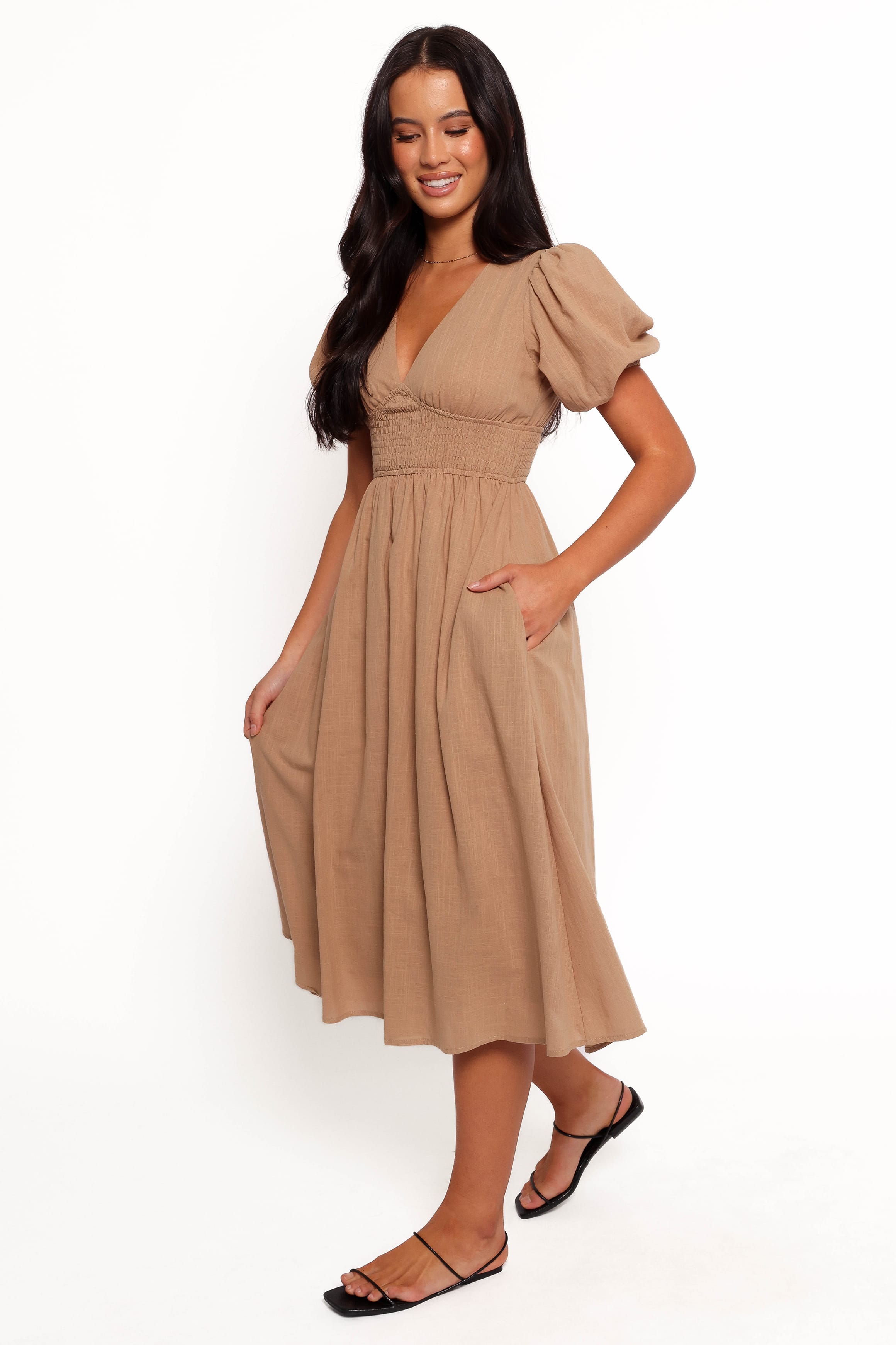 DRESSES Ronnie Short Sleeve Midi Dress - Tan