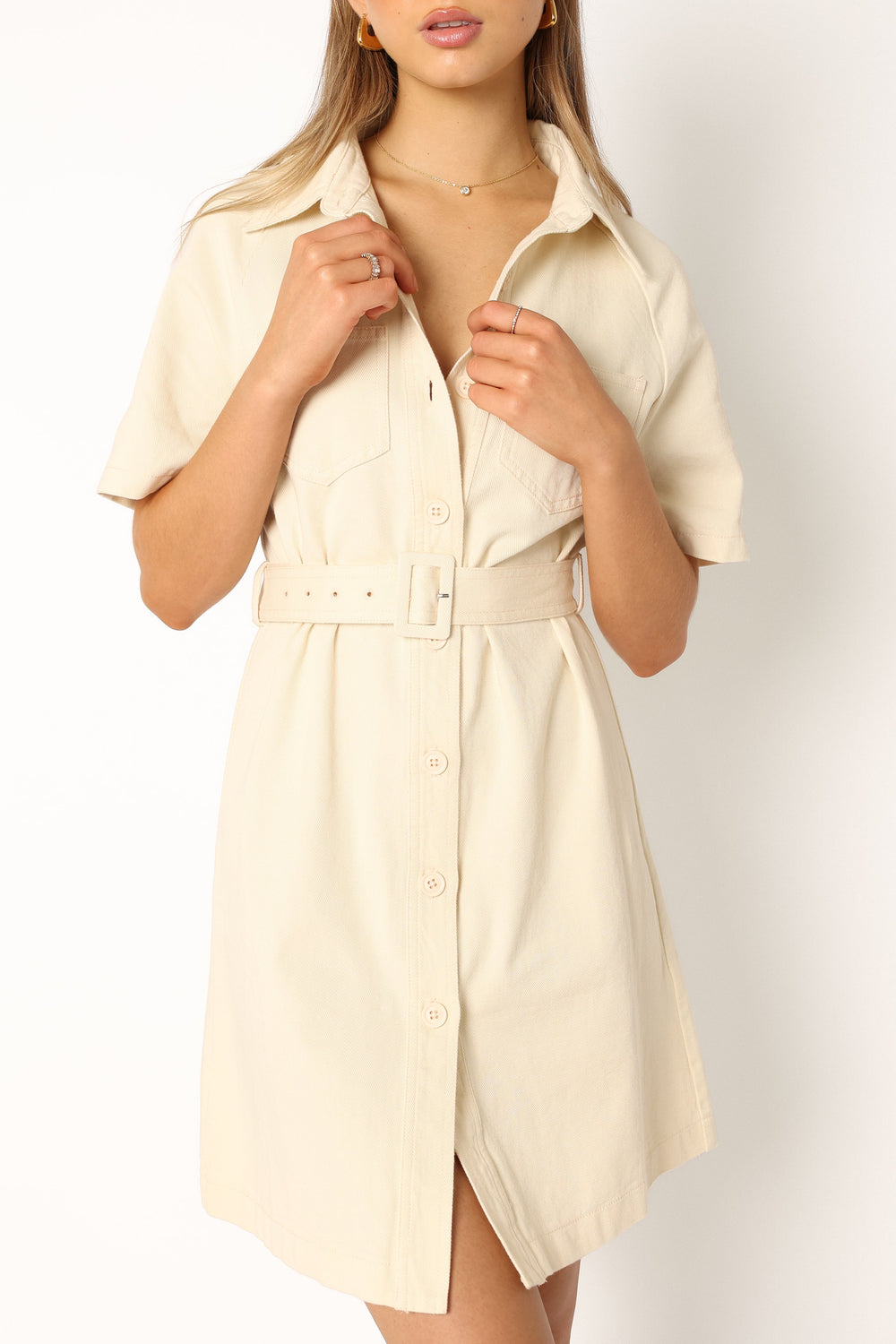 DRESSES Rowan Contrast Stitch Mini Dress - Ecru