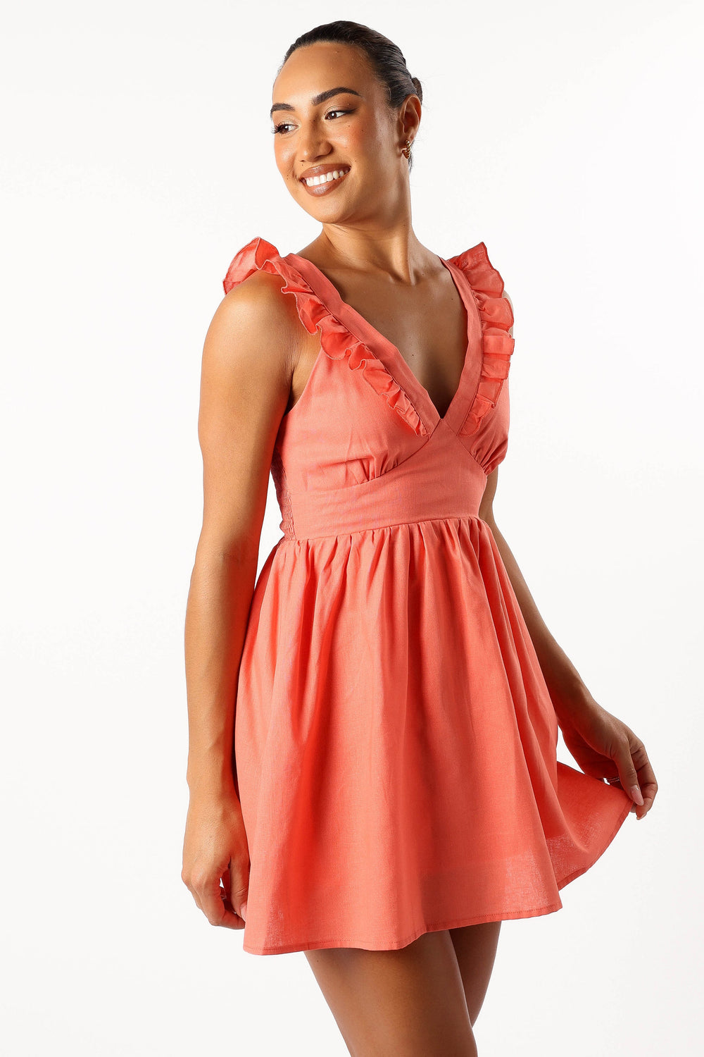 DRESSES @Rowan Frill Mini Dress - Coral