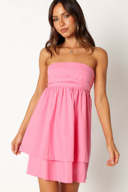 DRESSES @Rubee Strapless Tiered Mini Dress - Pink
