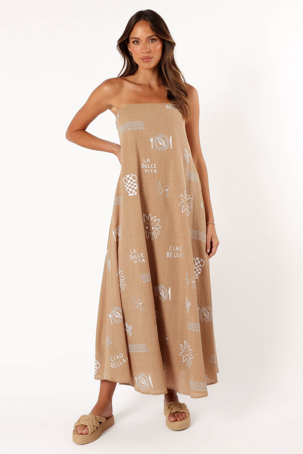 DRESSES @Rue Maxi Dress - Tan White