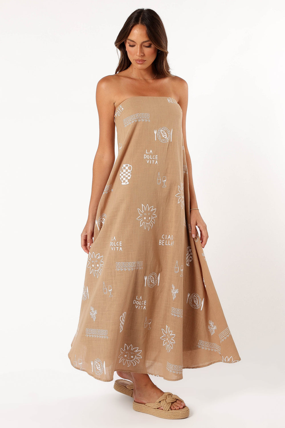 DRESSES @Rue Maxi Dress - Tan White