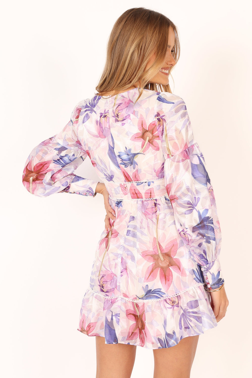 DRESSES @Rume Long Sleeve Mini Dress - Purple Floral