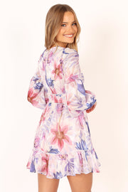 DRESSES @Rume Long Sleeve Mini Dress - Purple Floral