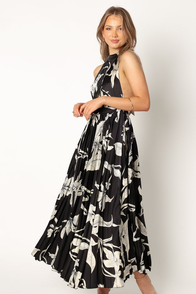Anabelle Halter Neck Midi Dress - Black Floral