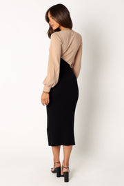 DRESSES @Sally Longsleeve Midi Dress - Beige Black