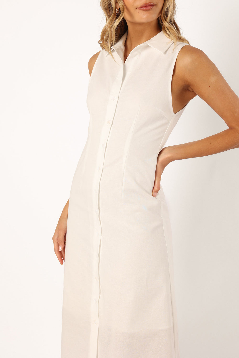 DRESSES @Sana Button Down Midi Dress - White