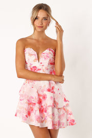 DRESSES @Sanal Tiered Mini Dress - Pink Floral