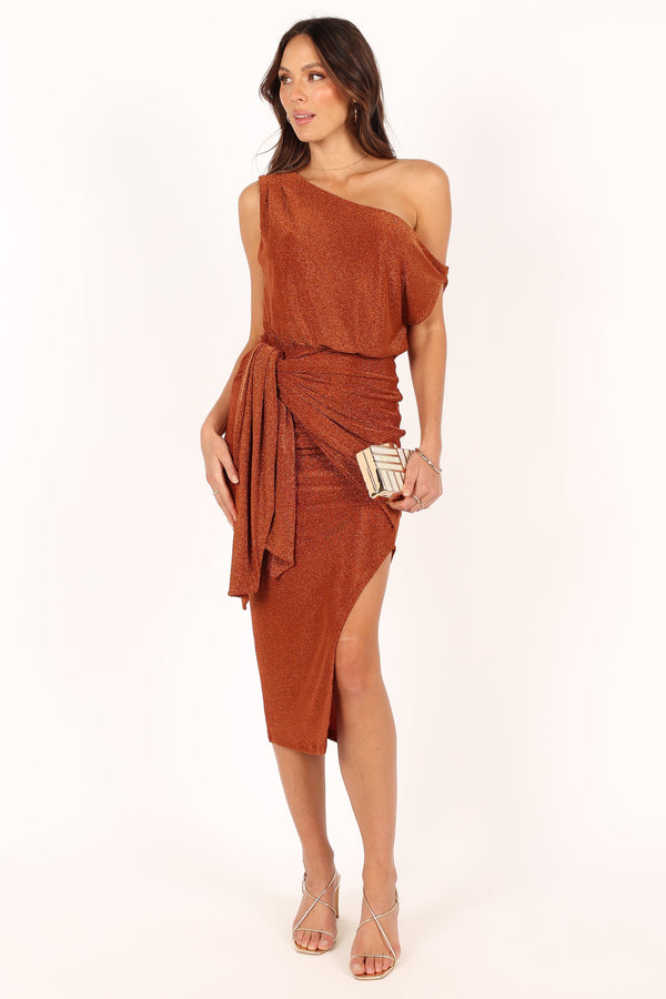 DRESSES @Santiago Off Shoulder Midi Dress - Bronze