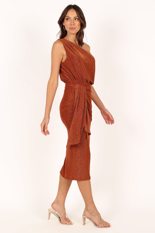 DRESSES @Santiago Off Shoulder Midi Dress - Bronze