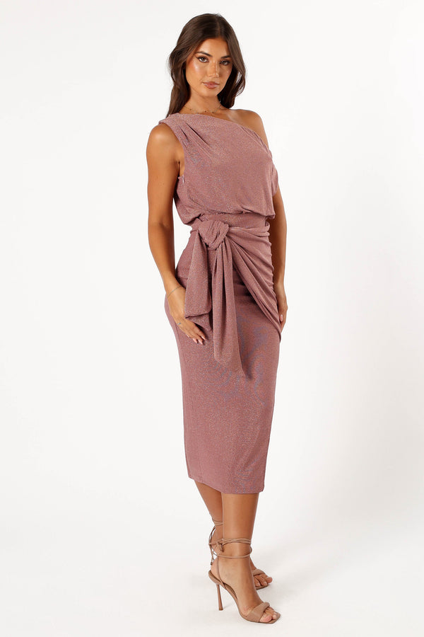 DRESSES @Santiago Off Shoulder Midi Dress - Dusty Rose