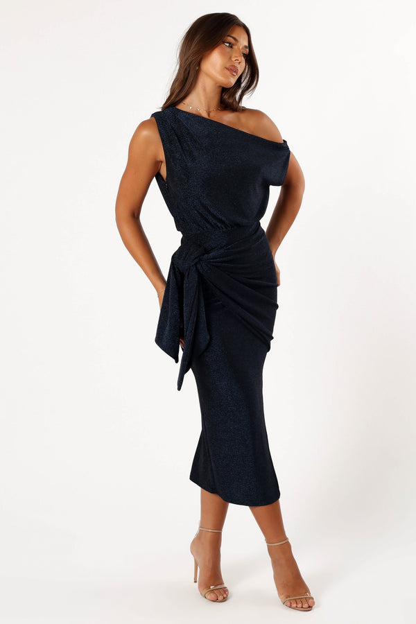 DRESSES @Santiago Off Shoulder Midi Dress - Navy