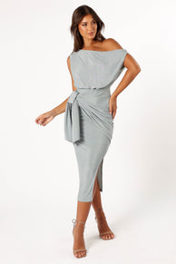 DRESSES @Santiago Off Shoulder Midi Dress - Sage