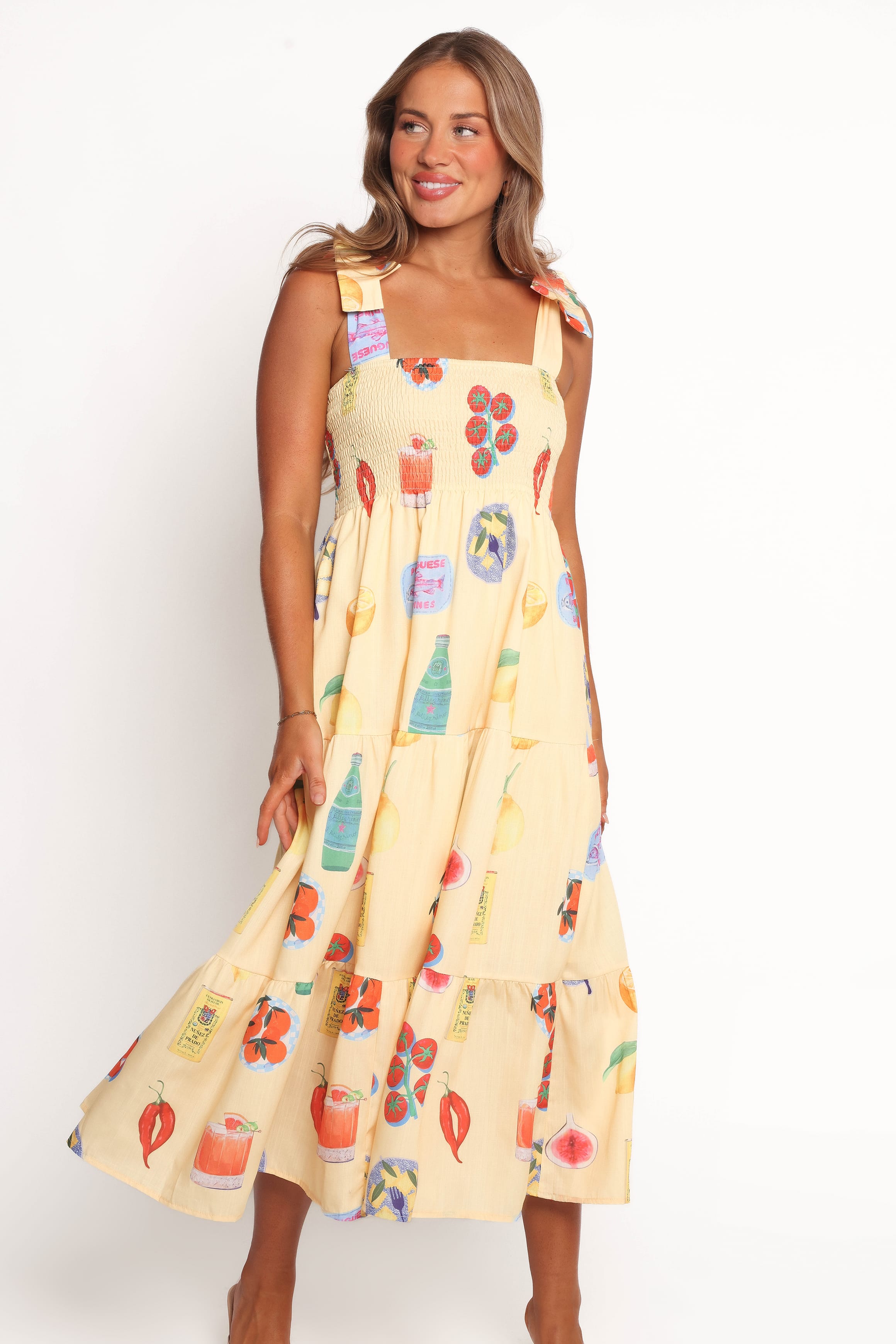 DRESSES Sarelle Midi Dress - Yellow Pasta Print