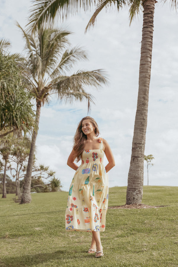DRESSES Sarelle Midi Dress - Yellow Pasta Print