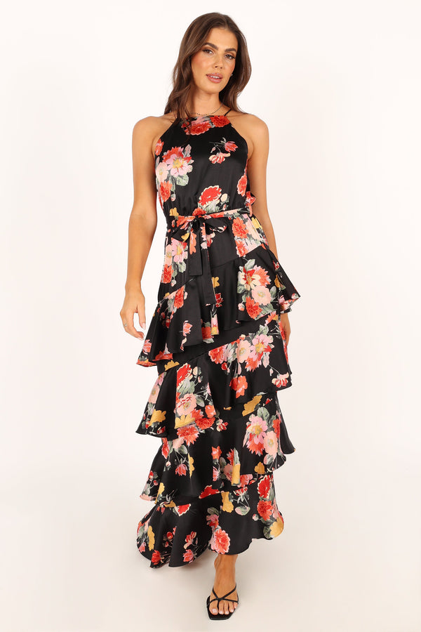 DRESSES @Sarona Halterneck Maxi Dress - Black Floral