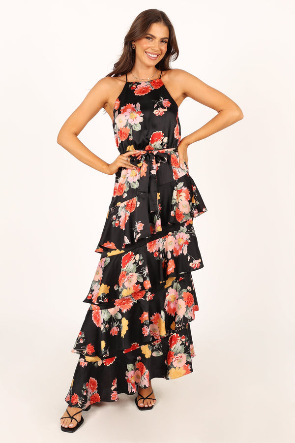 DRESSES @Sarona Halterneck Maxi Dress - Black Floral