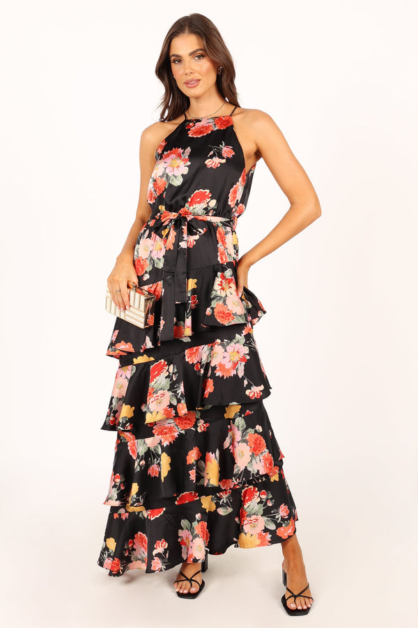 DRESSES @Sarona Halterneck Maxi Dress - Black Floral