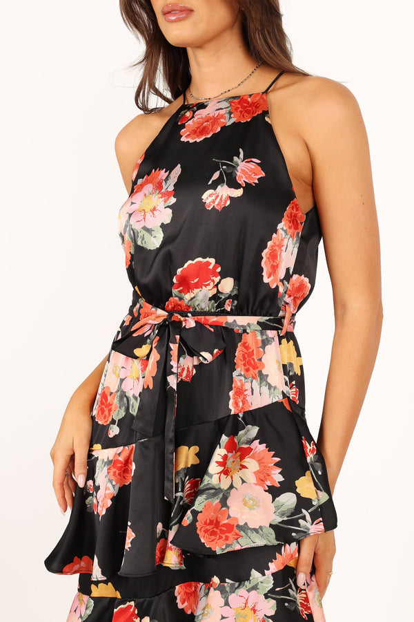 DRESSES @Sarona Halterneck Maxi Dress - Black Floral