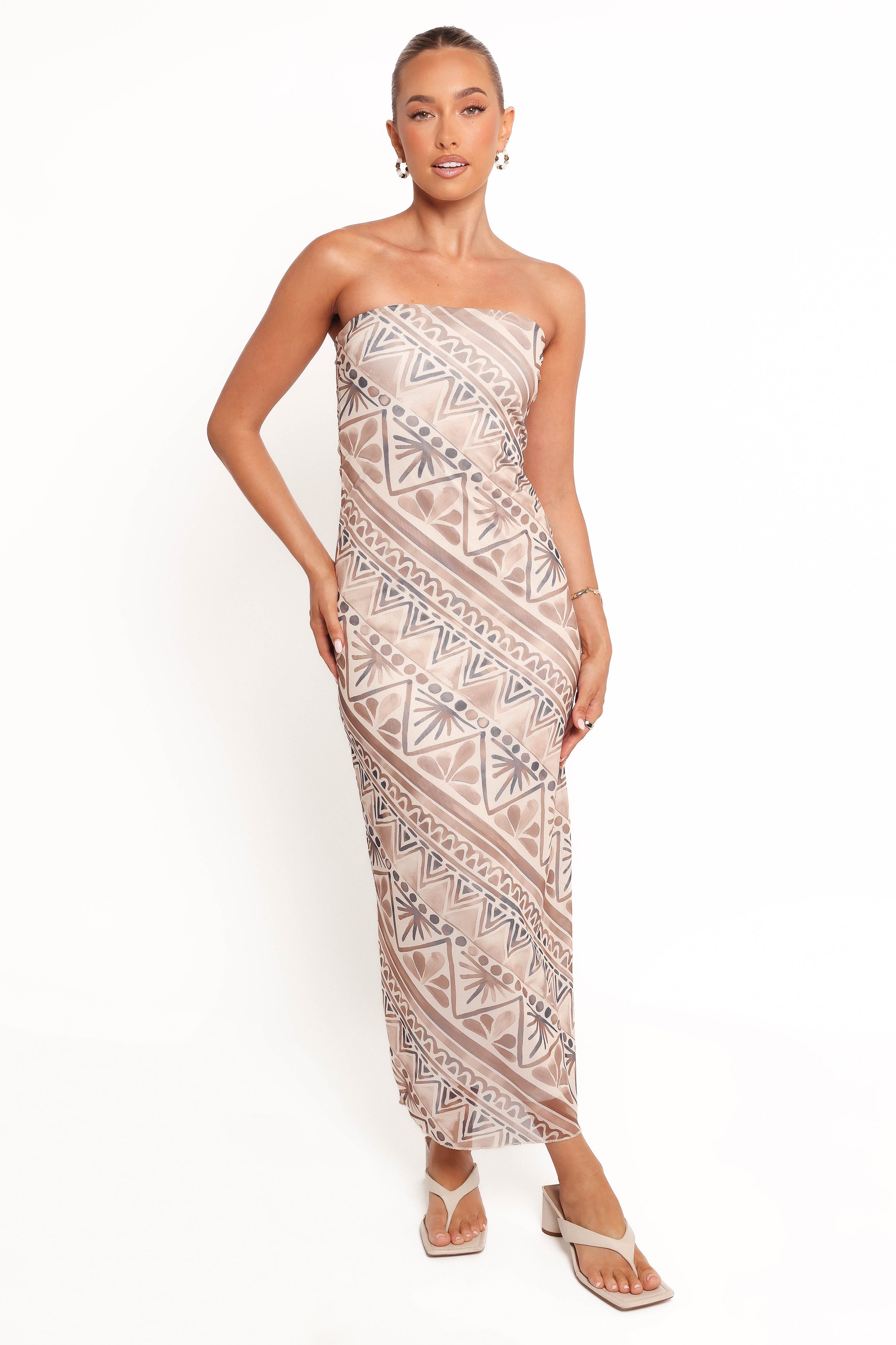 DRESSES Saskia Strapless Midi Dress - Brown