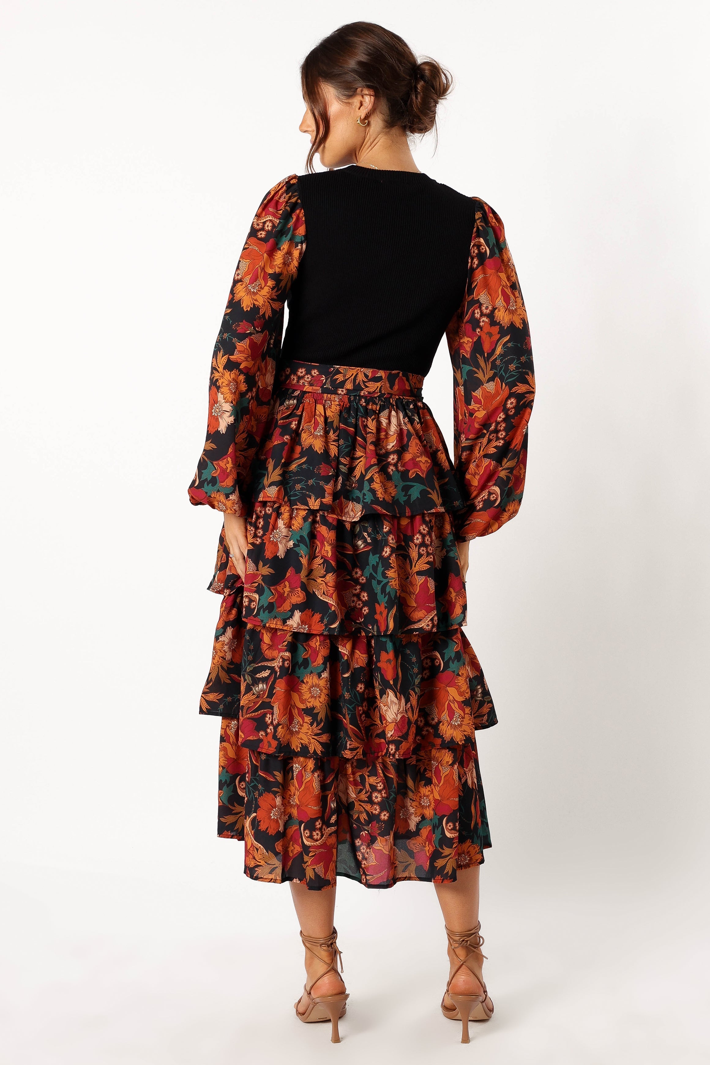 DRESSES @Sayge Frill Midi Dress - Black Floral