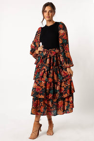 DRESSES @Sayge Frill Midi Dress - Black Floral