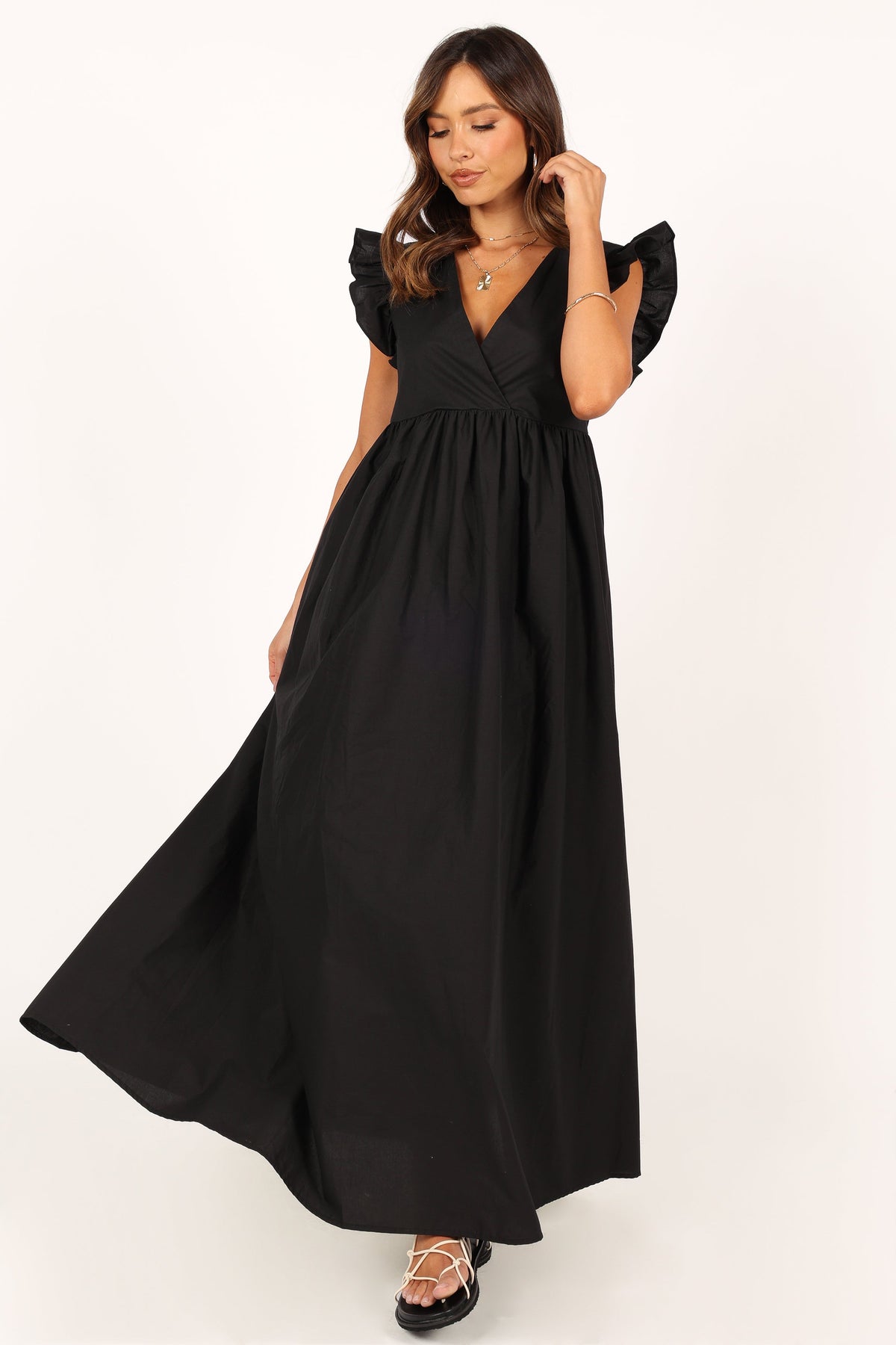 Scout Frill Shoulder Maxi Dress - Black | Petal & Pup