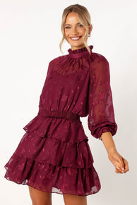 DRESSES @Sebastian Long Sleeve Mini Dress - Ruby