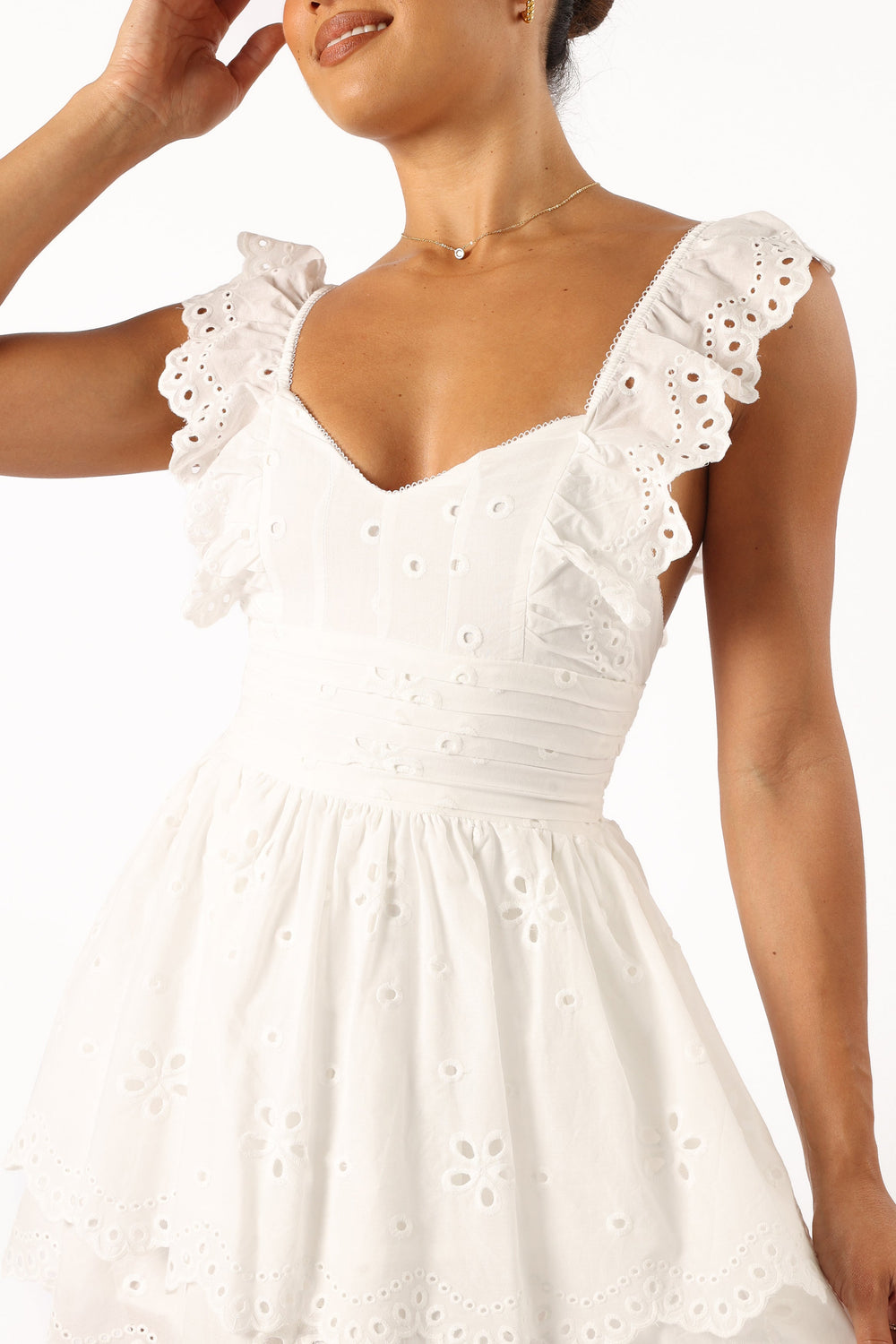 DRESSES @Selda Frill Sleeve Mini Dress - White