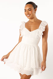 DRESSES @Selda Frill Sleeve Mini Dress - White