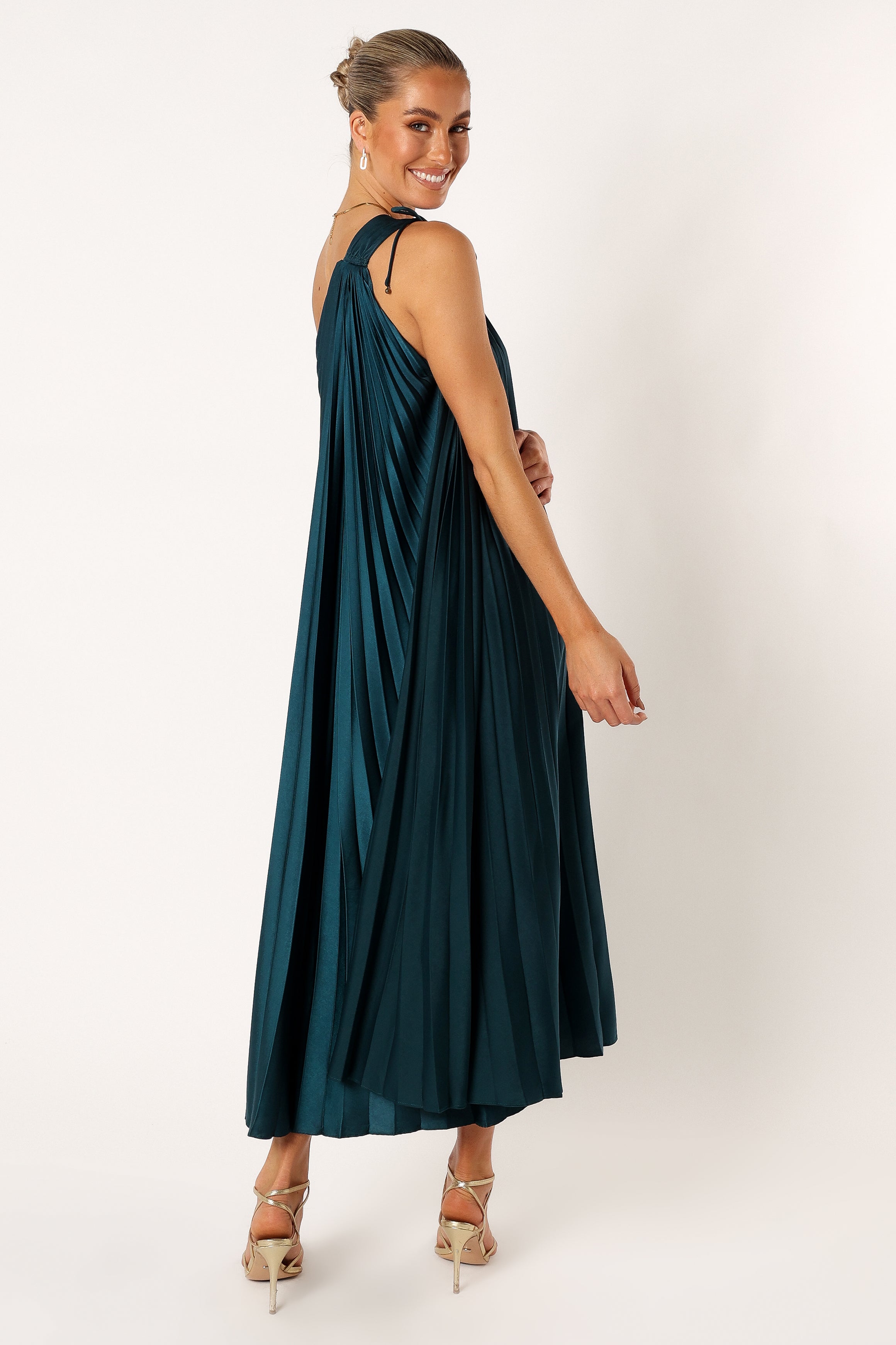 DRESSES @Selena One Shoulder Midi Dress - Emerald