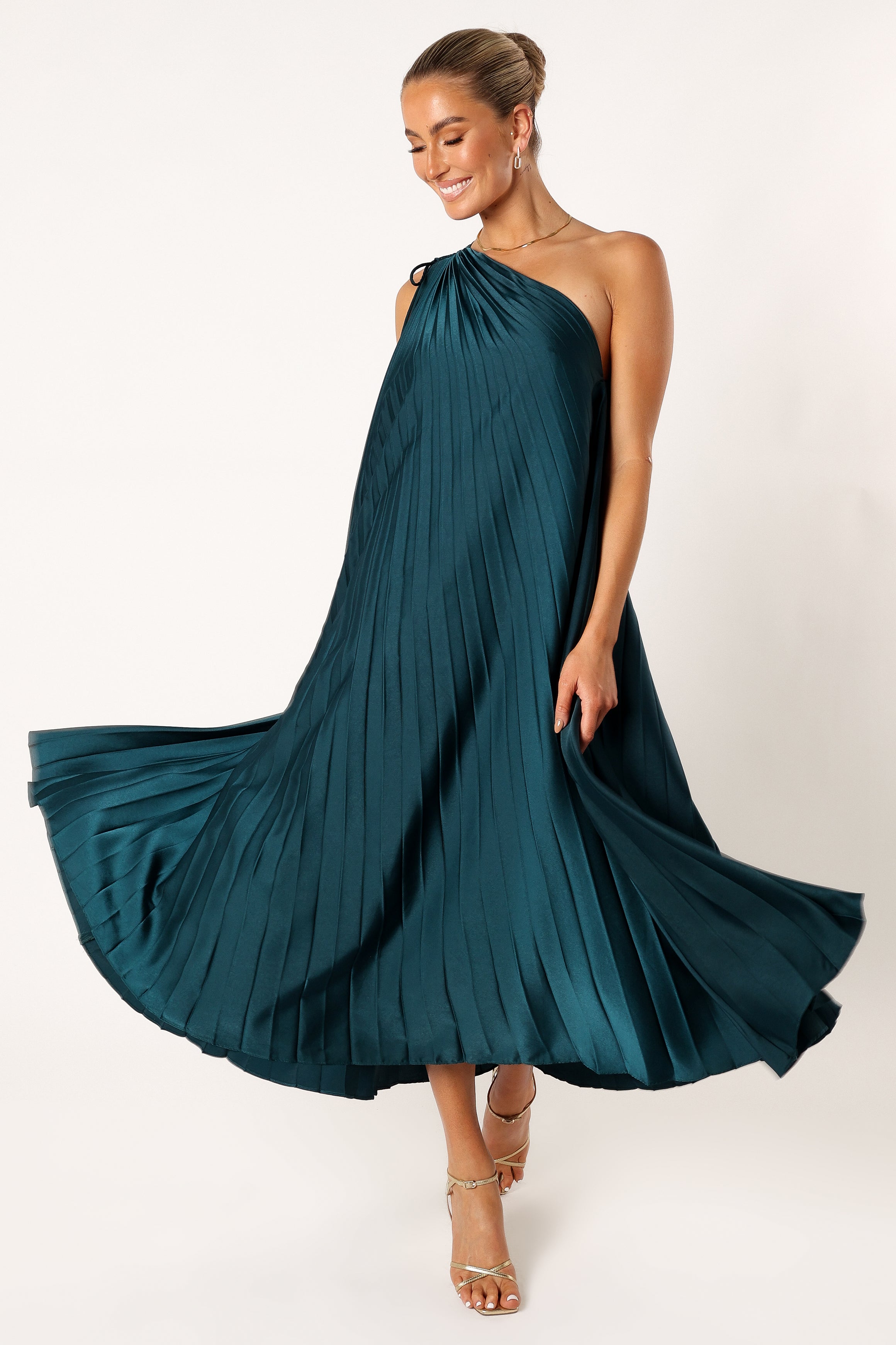 DRESSES @Selena One Shoulder Midi Dress - Emerald